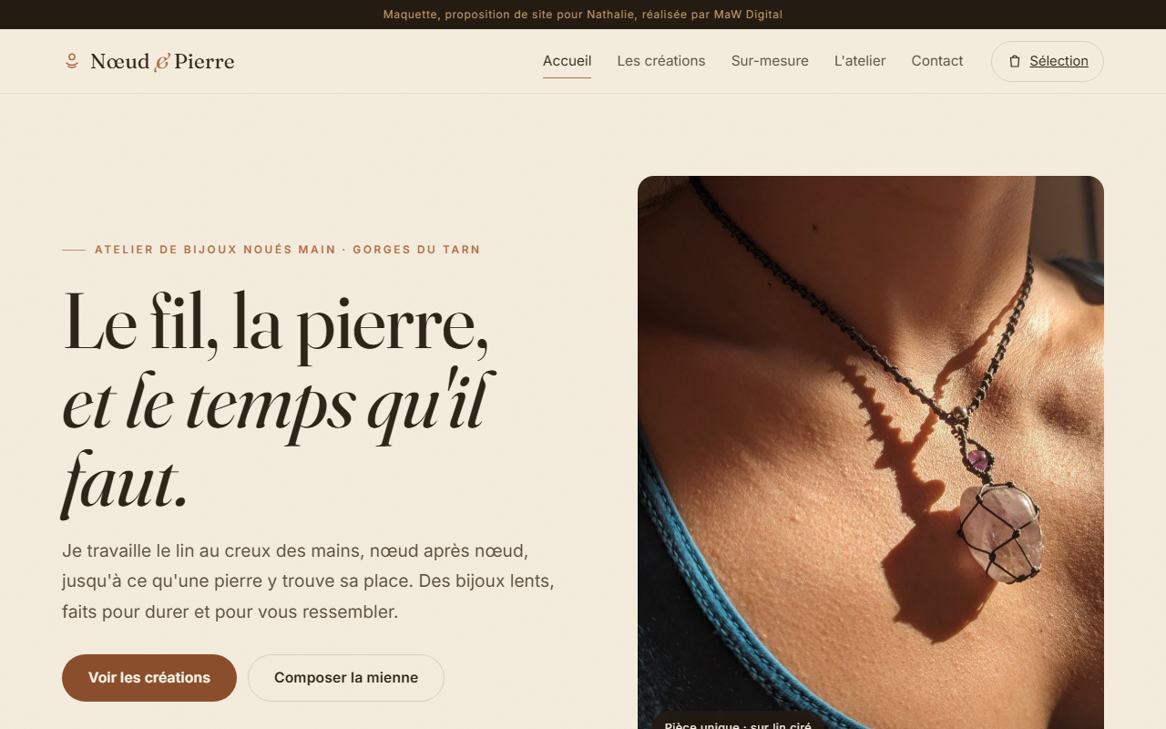 Aperçu du site Nœud & Pierre, réalisé par MaW Digital